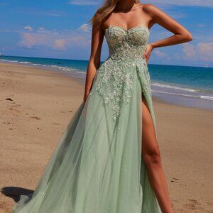 Sage green formal dress.Dark rose prom party gala military ball bridesmaid gown